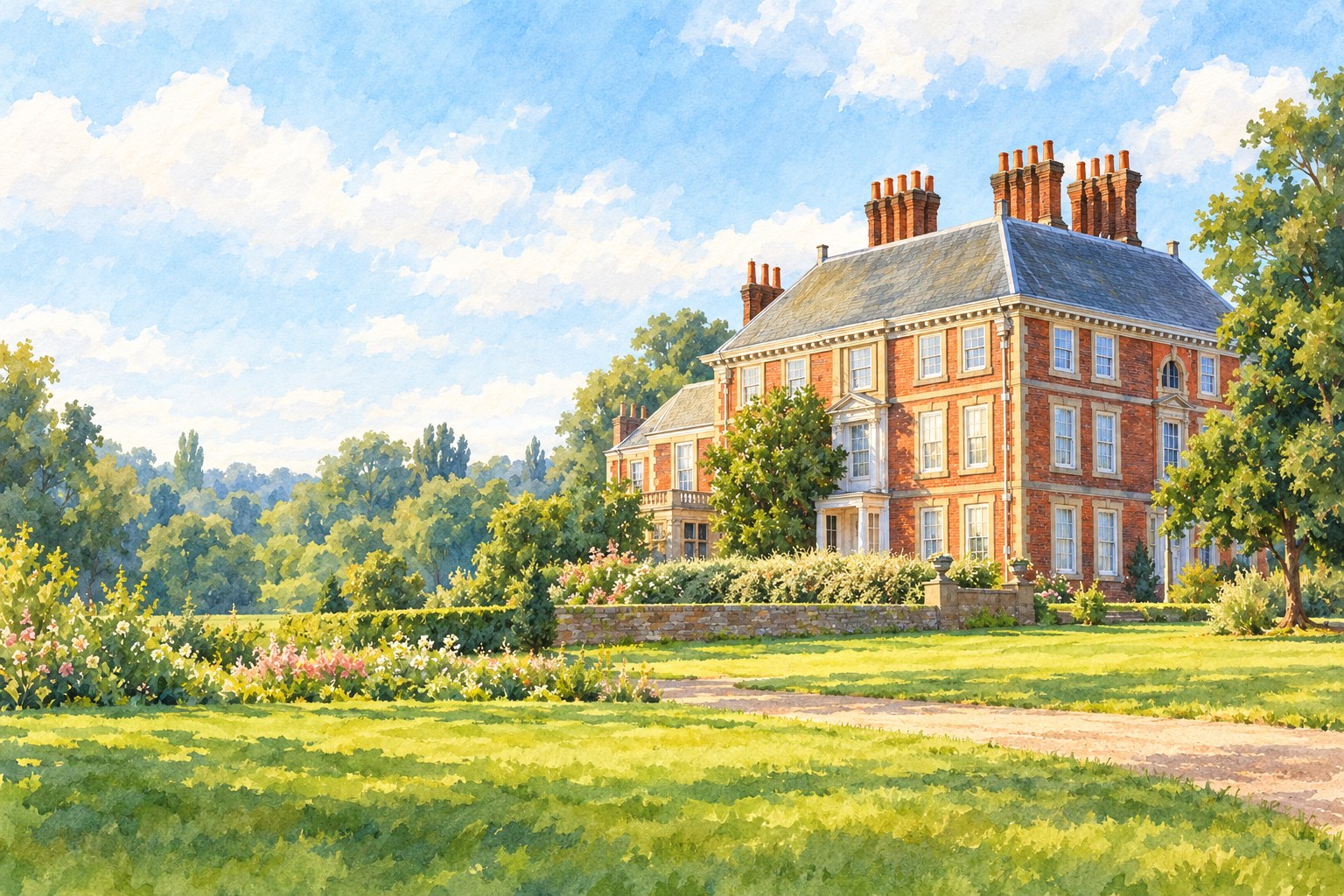 Artist's impression of Forty Hall in Enfield
